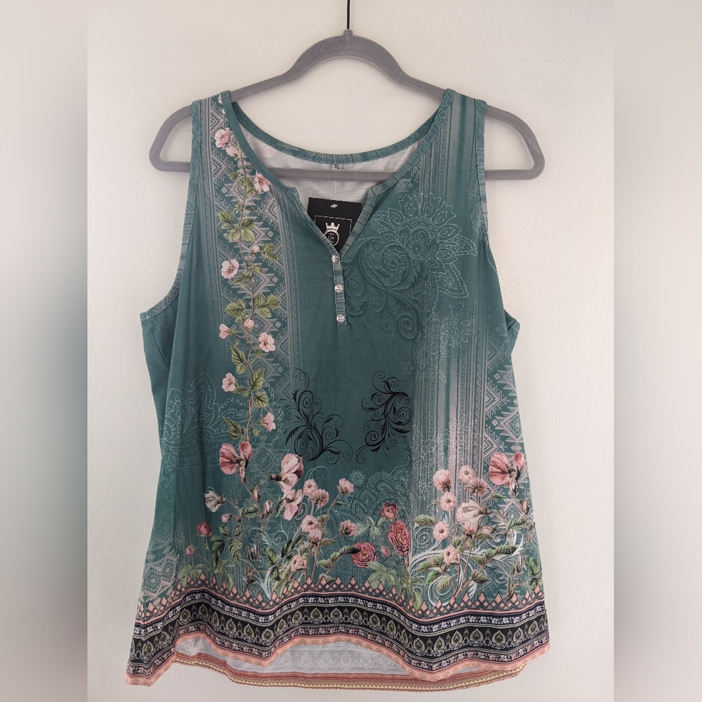 Floral Green Sleeveless Top